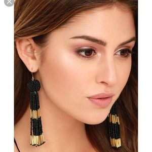 Vanessa Mooney Tassel Earrings in Gold and Black